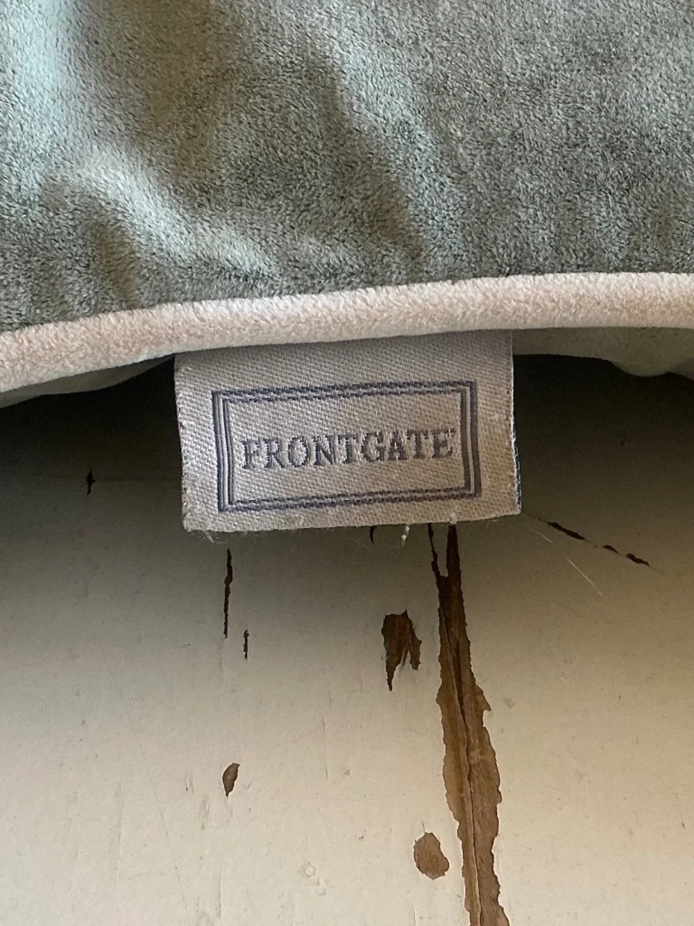 Frontgate Sage Green Velour Bone Shape Dog Pillow 18” x 12”
